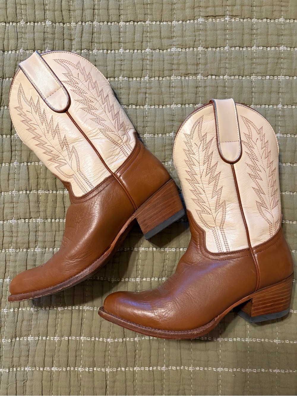 Macie Bean Two-Tone Brown & Cream Western Heeled Boots